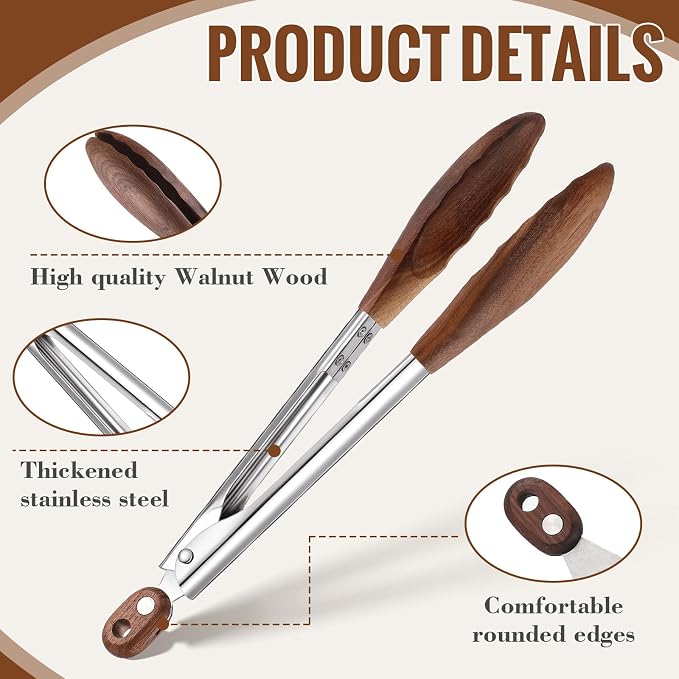 Baderke 2 Pcs Kitchen Tongs for Cooking Wooden Utensil Set Salad Tongs - Image 4