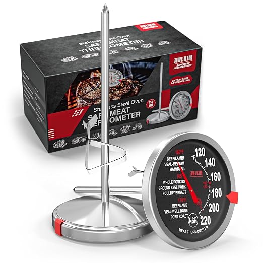 AWLKIM 2 Pack Stainless Steel Meat Thermometer, Safe Leave in Oven, 2.5-in by AWKLIM