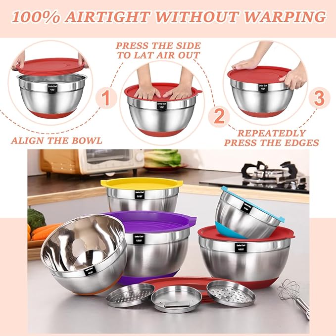 Umite Chef Mixing Bowls with Airtight Lids Set, 3 Grater Attachments & Non-Slip - Image 4