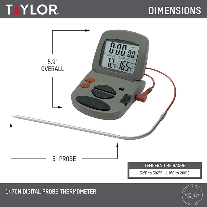 Taylor Programmable with Timer Instant Read Wired Probe Digital, Grill BBQ - Image 2