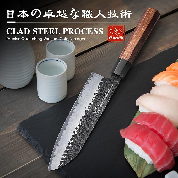 FAMCÜTE Santoku Knife 7 inch, Hand Forged 5 Layers 9CR18MOV High Carbon Steel - Image 7