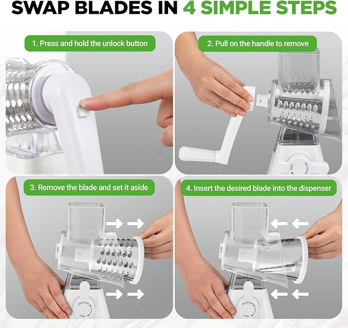 NutriChef 3 in 1 Cheese Grater & Shredder | Strong Suction Base, Rotary Handle - Image 3