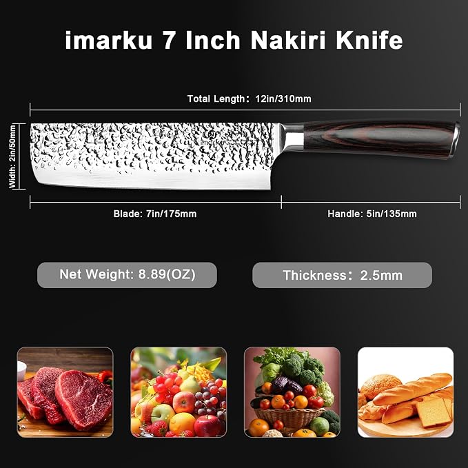 imarku Nakiri Knife, 7 Inch High Carbon Stainless Steel Japanese Chef Knife - Image 7
