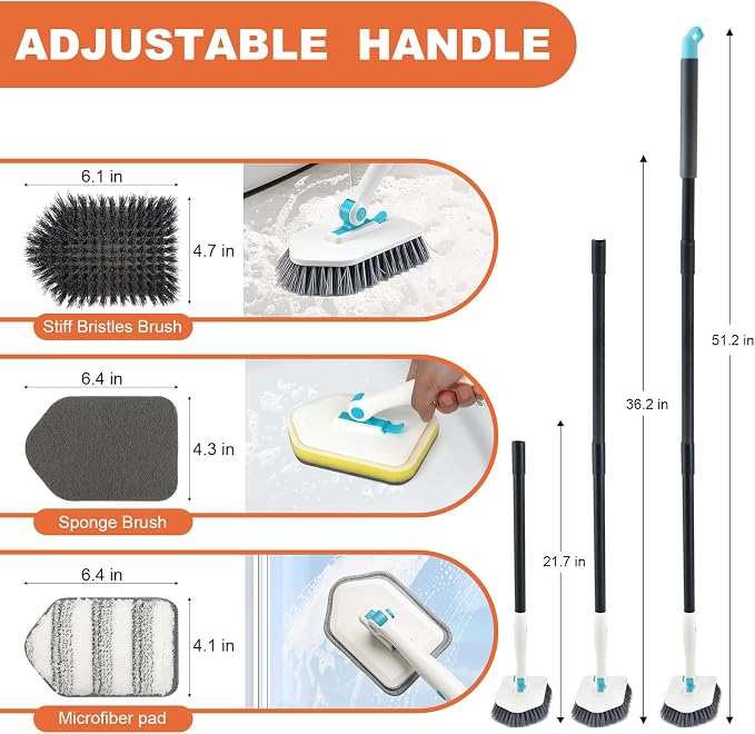 Long Handled Scrub Brush for Shower, 3-in-1 Cleaning Brushes - Image 3