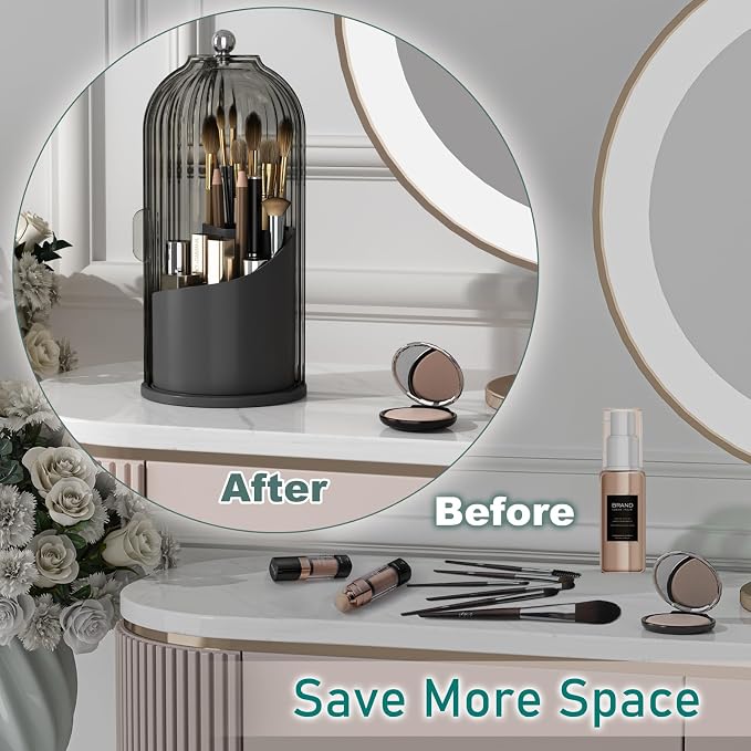 GAXmi Makeup Brush Holder with Lid Cosmetic Tools Organizer 360 Rotating - Image 5
