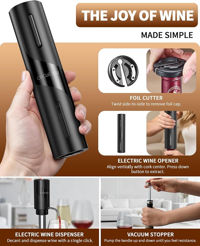 CIRCLE JOY 5-in-1 Electric Wine Bottle Opener Set, Rechargeable Wine Opener Kit - Image 3