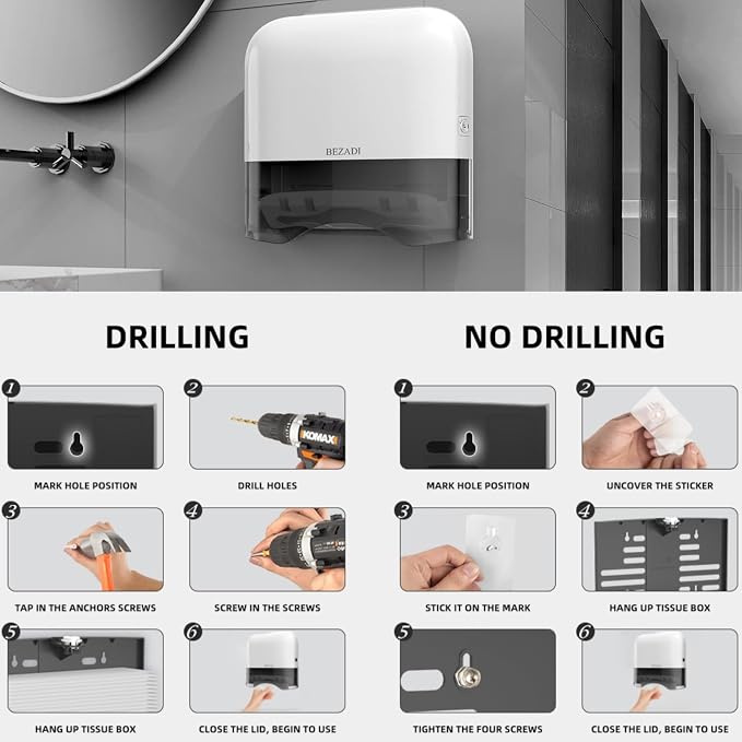 Paper Towel Dispenser, Large Capacity Wall Mount Tissue Dispensers - Image 8