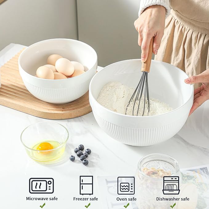 Ceramic Large Mixing Bowls for Kitchen, Dough Bread Making Bowl, 10 inch + 8 - Image 3