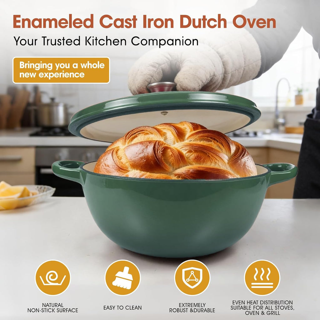 5QT Enameled Cast Iron Dutch Oven for Bread & Multi-Cooking – Complete