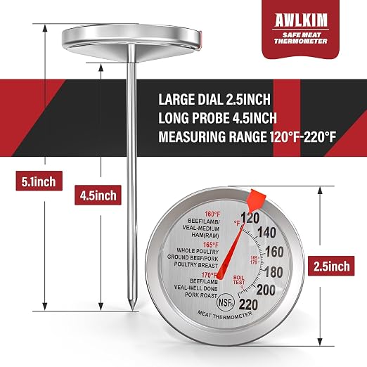 AWLKIM 2 Pack Analog Probe Meat Thermometer, NSF Certified, No Battery Needed - Image 5