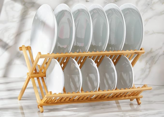 RoyalHouse Premium Natural Bamboo Dish Rack, Collapsible Dish Drainer, Foldable - Image 8