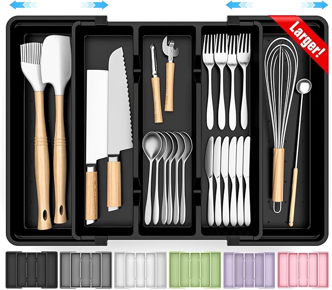 Large Silverware Organizer, Expandable Utensil Drawer Organizer by Unknown