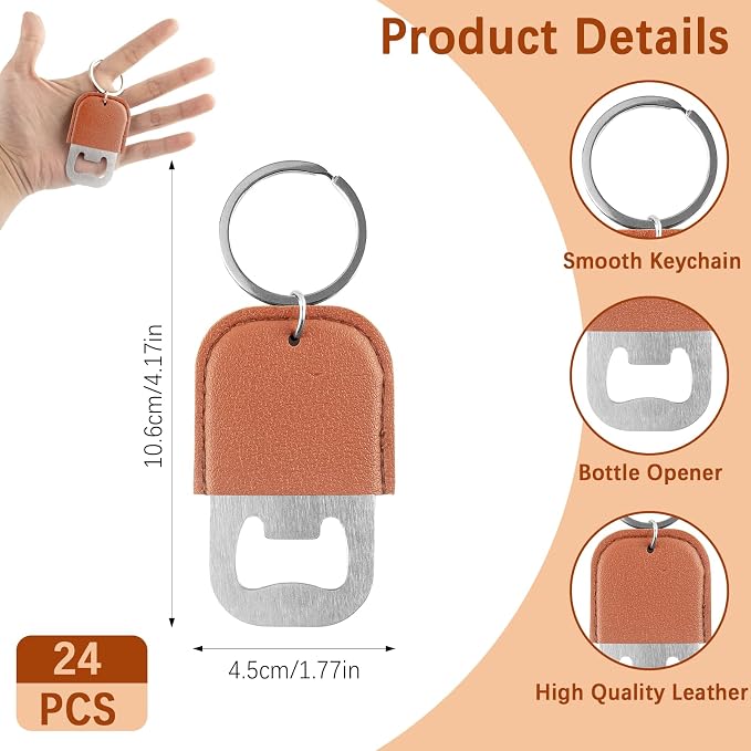 24 Pack Leather Bottle Opener, Bulk Bottle Opener Keychain, Blank PU Leather - Image 2
