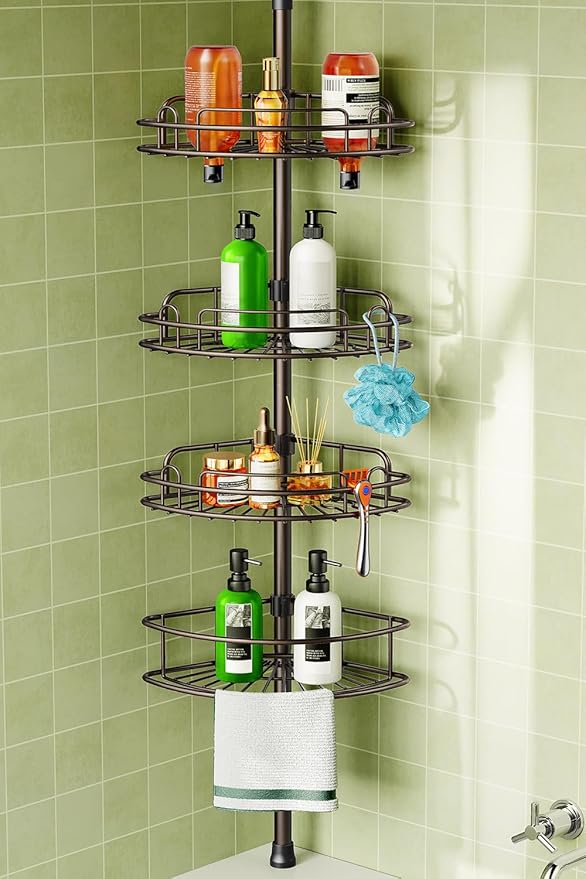 HAMITOR Corner Shower Caddy Tension Pole: 4-Tier Rust-Resistant Adjustable by HAMITOR