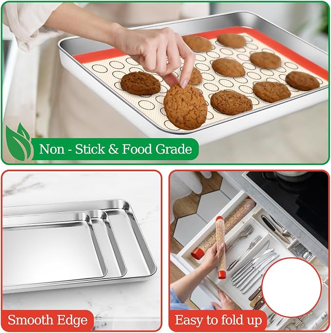 Baking Sheet with Silicone Baking Mat Set, CEKEE Stainless Steel Baking Sheet - Image 5