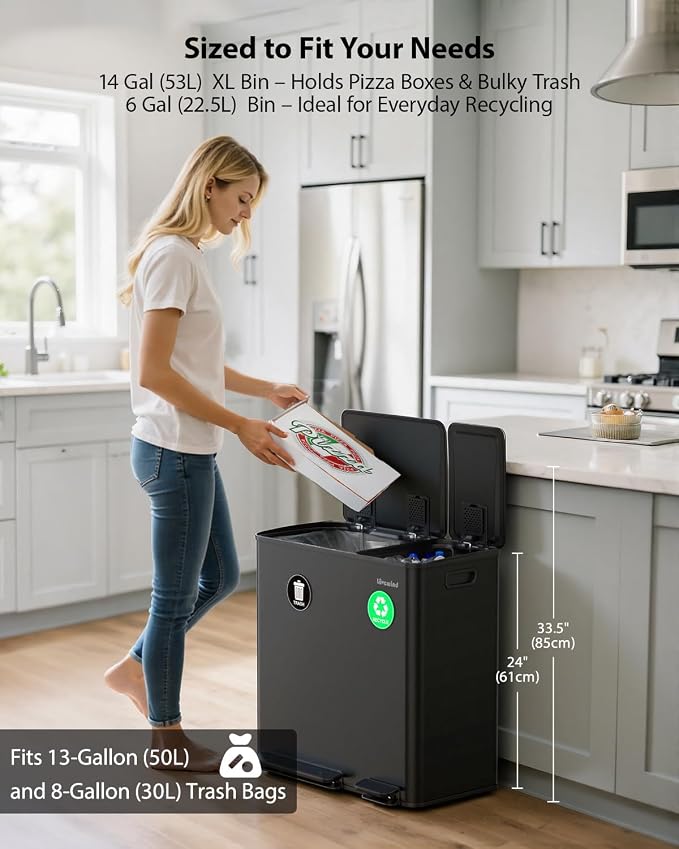 Lovewind Dual Trash Can, 14 + 6 Gallon Garbage Can - Image 2