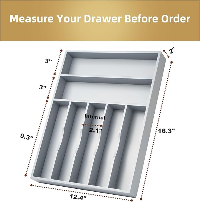 Besilord Silverware Organizer 13 Inch Gray Bamboo Kitchen Drawer Organizer 7 - Image 2
