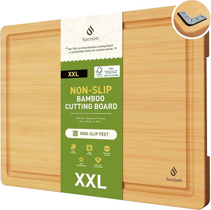 Extra Large Charcuterie Bamboo Board Non Slip Feet Over Sink Wooden Cutting by Socisen