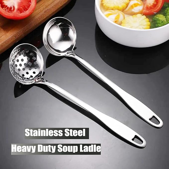 Soup Spoon Stainless Steel Heavy Duty Big Soup Ladle Colander Serving Spoon - Image 5