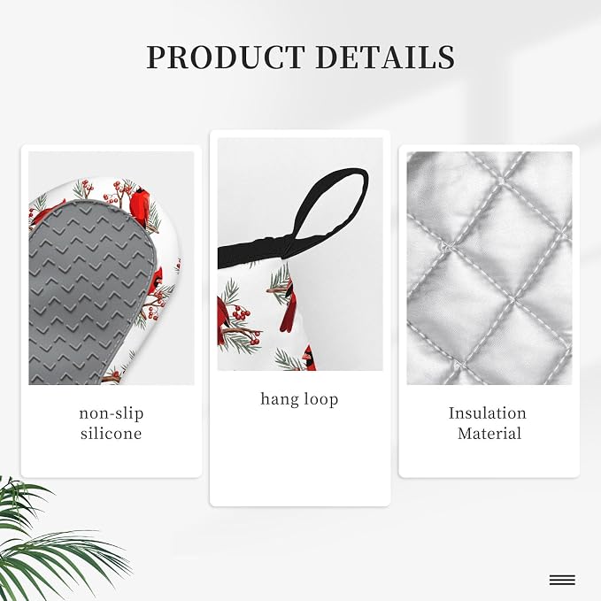 Christmas Cardinal Birds Oven Mitts and Pot Holders Sets of 3, Cardinal Birds - Image 3