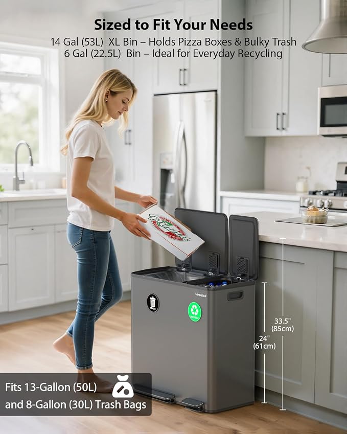 Lovewind Dual Trash Can, 14 + 6 Gallon Garbage Can - Image 2