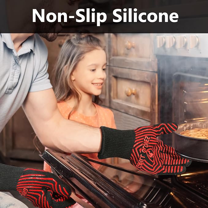 QUWIN BBQ Gloves, BBQ Accessories 1472℉ Extreme Heat Resistant, Grilling Gloves - Image 4