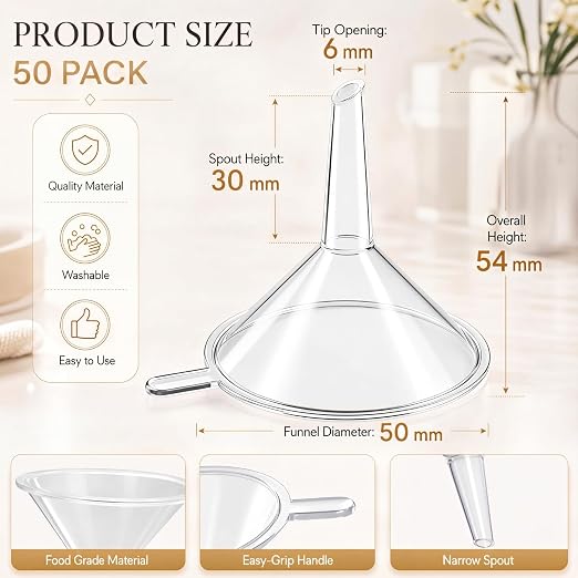 Hoolerry 50 Pcs Small Funnel for Filling Small Bottles Clear Plastic Mini - Image 2