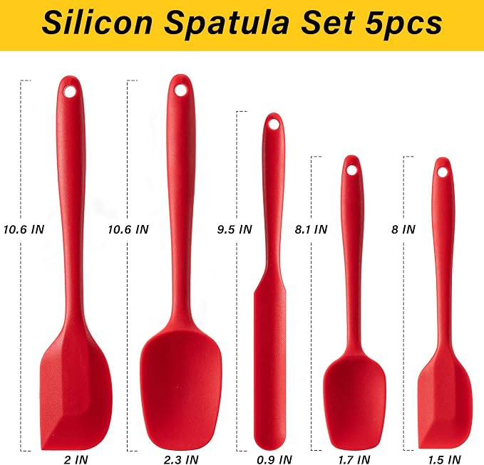 Silicone Spatula Set, 5 Piece Food Grade Rubber Spatulas - Image 2