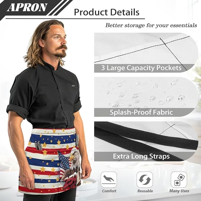 Server Apron with 3 Pockets, Waterproof Oil Waitress Waiter Half Apron - Image 6