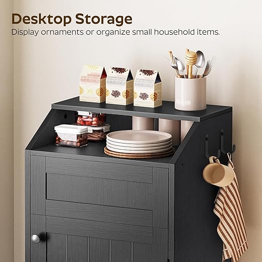 YATINEY Trash Cabinet, Freestanding Trash Can Cabinet, Wooden Recycling - Image 6