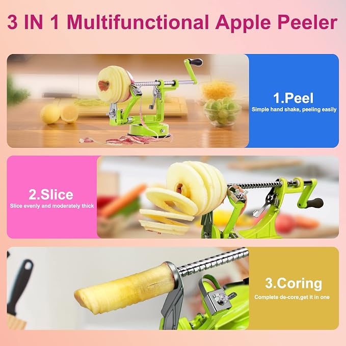 Apple Peeler, Slicer Corer Potato Peelers 3 In 1, Stainless Steel Heavy Duty - Image 3