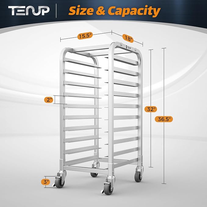 TenUp 10-Tier Half Size Sheet Pan Rack, Heavy-Duty Aluminum Bakery Rack - Image 2
