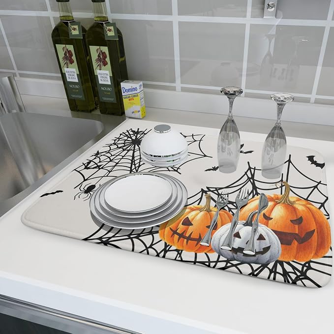 Giwawa Happy Halloween Dish Drying Mat 18"x24" Spooky Colorful Pumpkins - Image 6