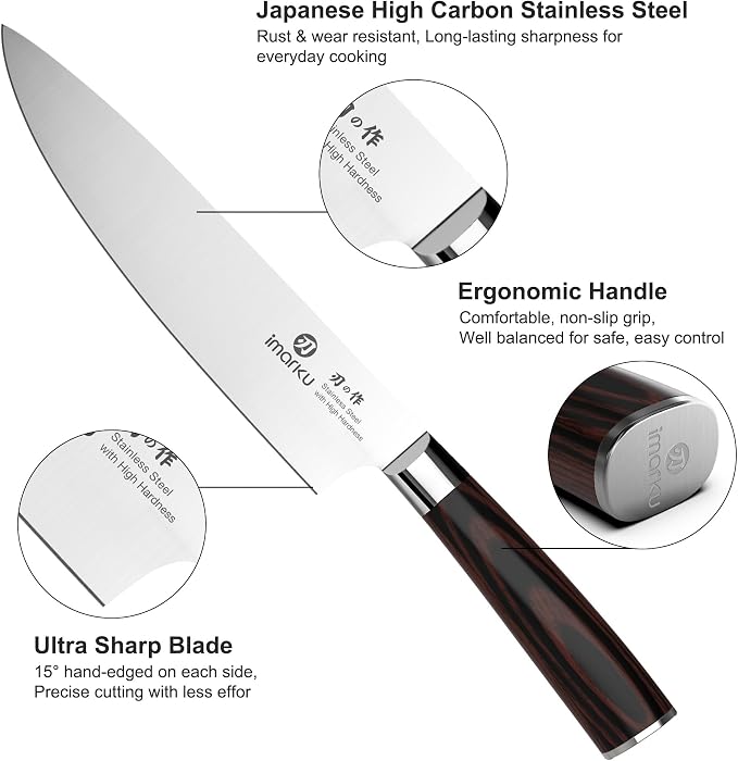 imarku 3 Piece Knife Set, Professional Japanese High Carbon Stainless Steel - Image 4