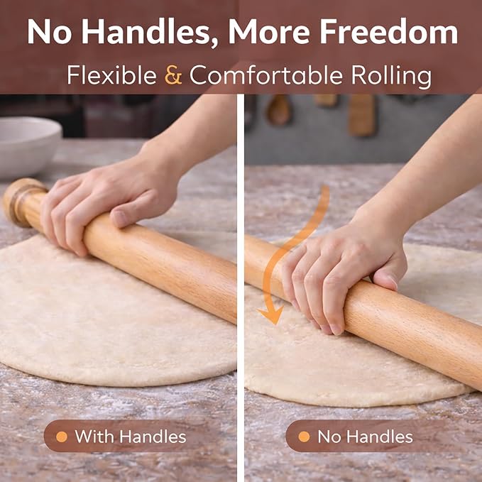 17 Inch French Rolling Pin, Wooden Dough Roller - Image 6