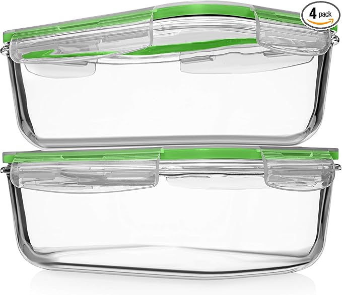 Razab 4 PC 1860ml / 63 Oz / 8 Cups Large Glass Food Storage Containers by RazabHomeGoods