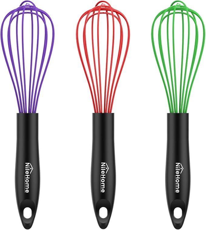 NileHome Silicone Whisk Set, 3 Pack Kitchen Whisk 10" Kitchen Wisk Wire Whisks by NileHome