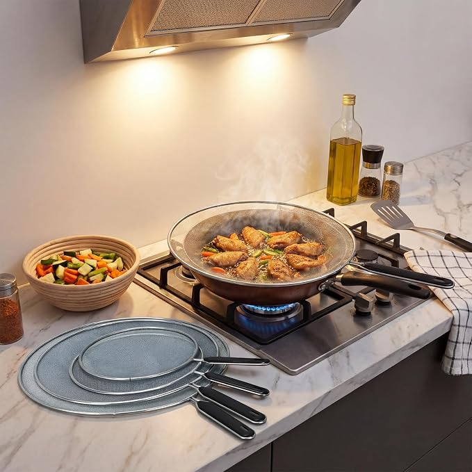 Gisafai 5 Pcs Splatter Screen for Frying Pan 13'' 11.5'' 10'' 8.3'' 7.5'' Metal - Image 5