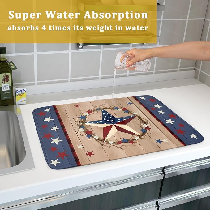 4th of July Dish Drying Mat for Kitchen Counter Patriotic Farmhouse Rustic - Image 7