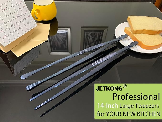 JETKONG 2 Pcs 14-Inch Cooking Tweezer Tongs Extra- Long Stainless Steel Kitchen - Image 4