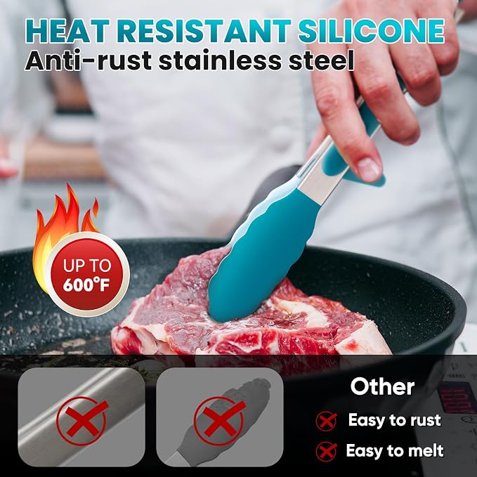 5-Pack Silicone Tongs for Cooking, Maywe Tanso 4PCS 13-Inch Kitchen Tongs - Image 2