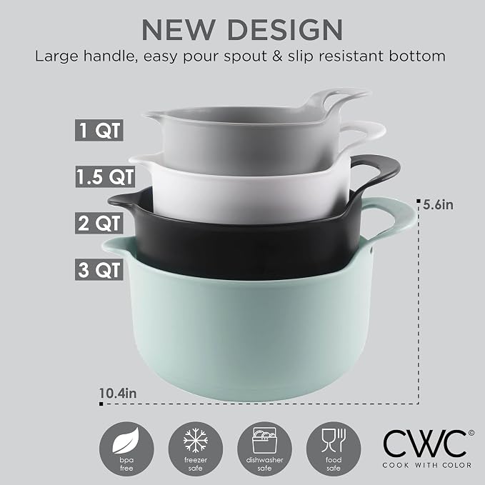COOK WITH COLOR Nesting Plastic Mixing Bowl Set with Pour Spouts and Handles - Image 5