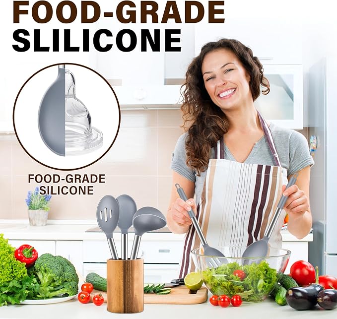 3Pcs Silicone Cooking Spoon Set, Kitchen Utensils Include Solid & Slotted Spoon - Image 5