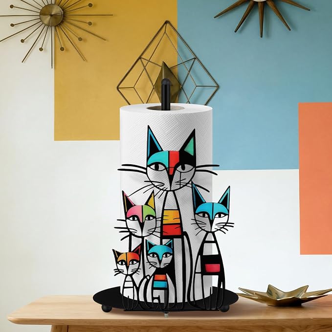 Mid Century Cat Paper Towel Holder Black Metal Paper Towel Holder Retro by Yiyiring