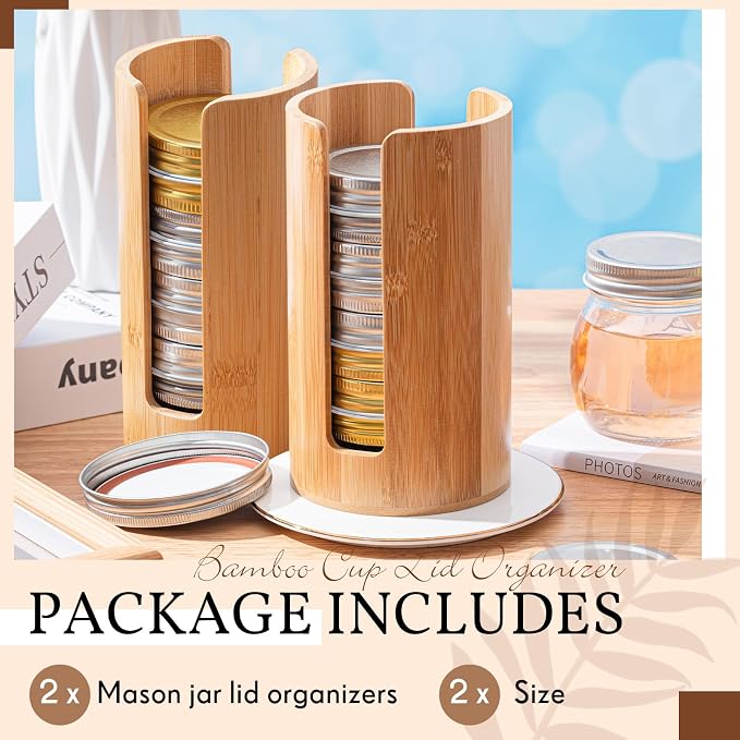 Suclain 2 Pcs Mason Jar Lid Organizer Bamboo Vertical Mason Jar Lid Storage - Image 3