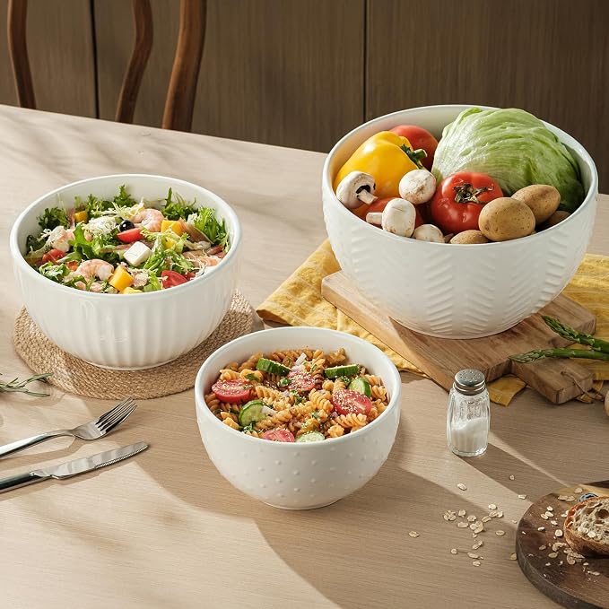 HAPPY KIT Ceramic Mixing Bowls Set, Nesting Bowls Set - Image 3