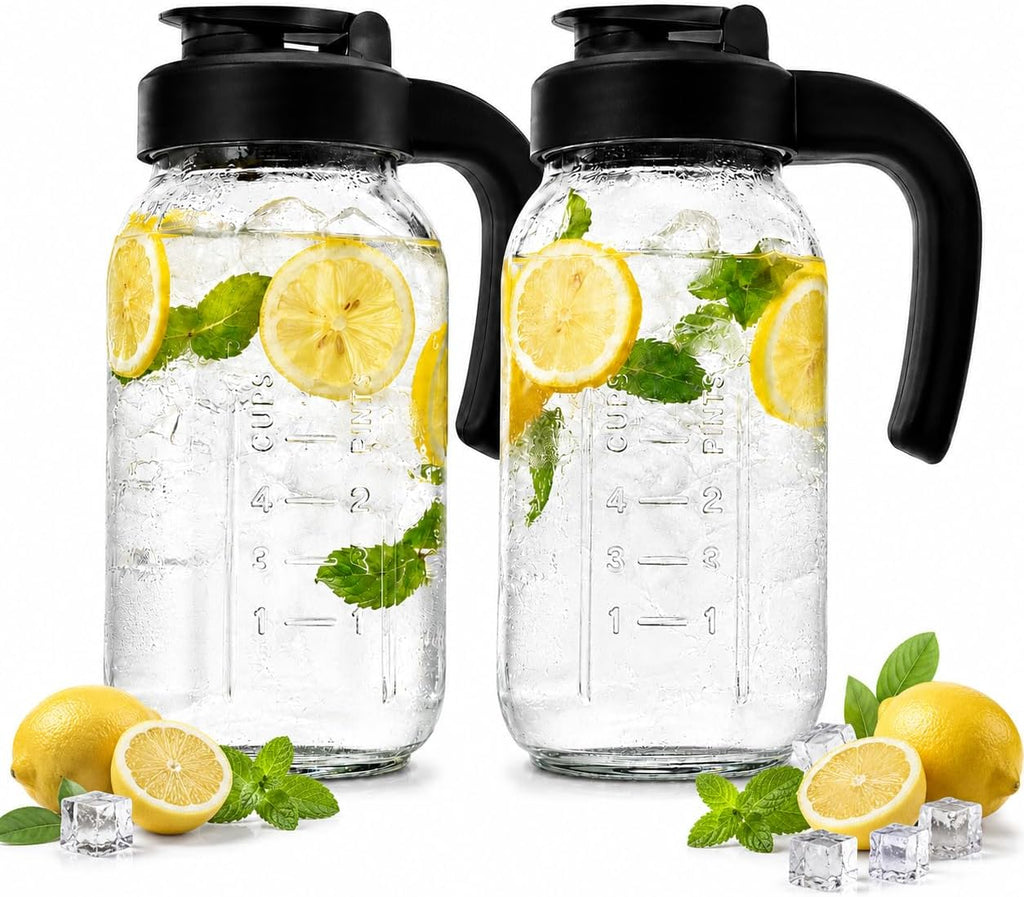 New Updated Glass Pitchers with Lid, Handle lengthened and thickened
