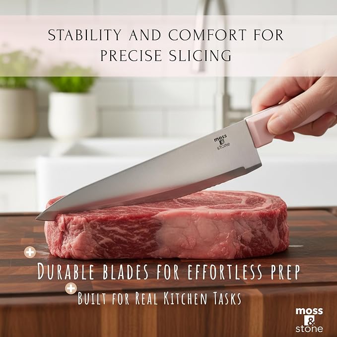 Moss & Stone Pink 14 Pcs Knife Block Set Stainless Steel, Premium Forged - Image 7