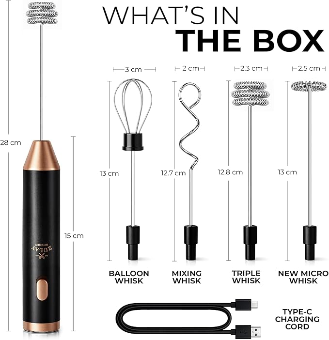 Zulay Kitchen Metal Rechargeable Milk Frother, 3 Whisk Attachments Handheld - Image 7