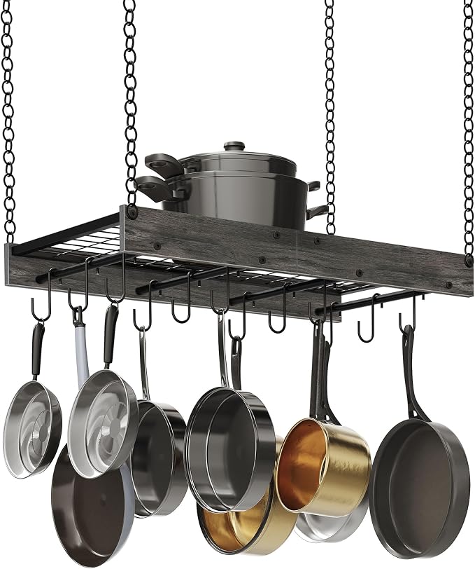 CHOEZON Hanging Pot Rack, Ceiling Mounted Pot Hanger, Vintage Pot Rack - Image 7